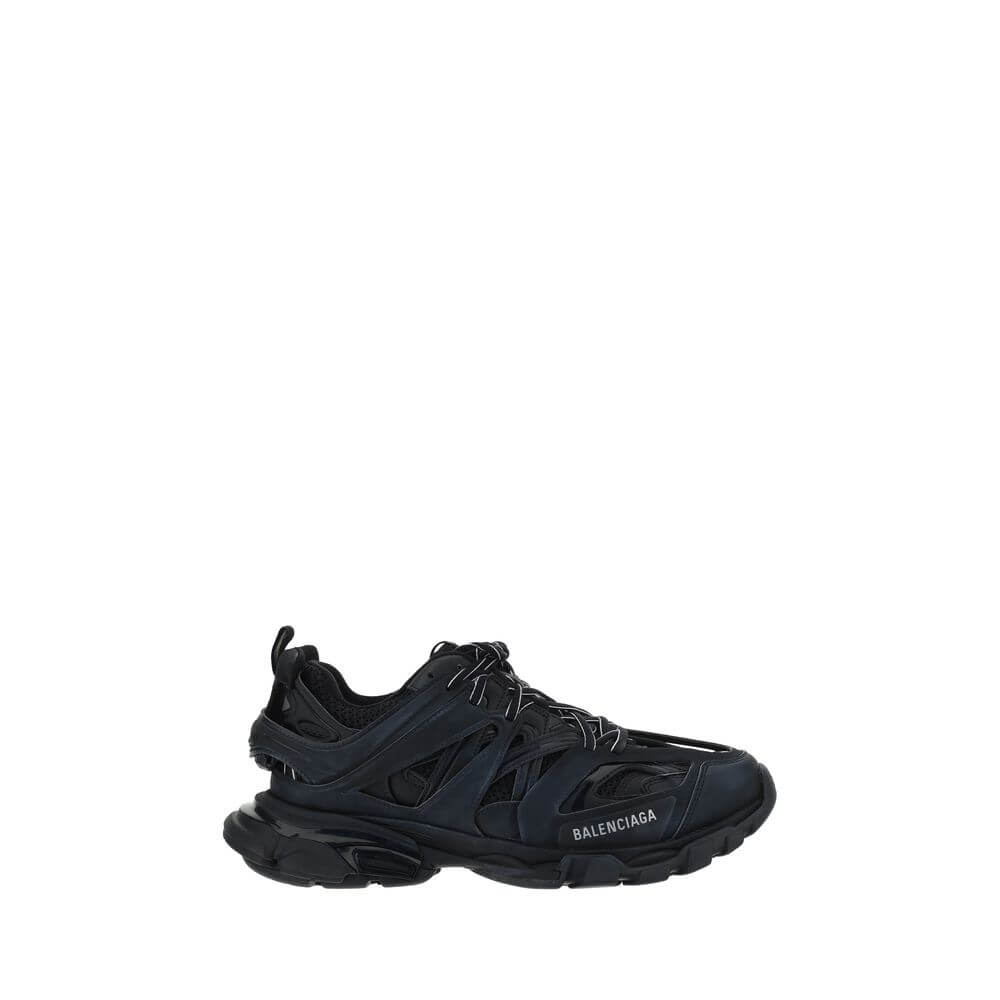 Black athletic sneakers by Balenciaga featuring a modern design and secure lace-up closure for style and performance.