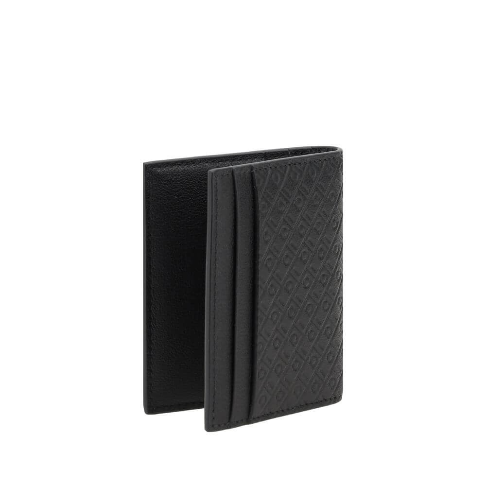 Black calf leather wallet by Ferragamo with card slots, combining elegance and functionality.