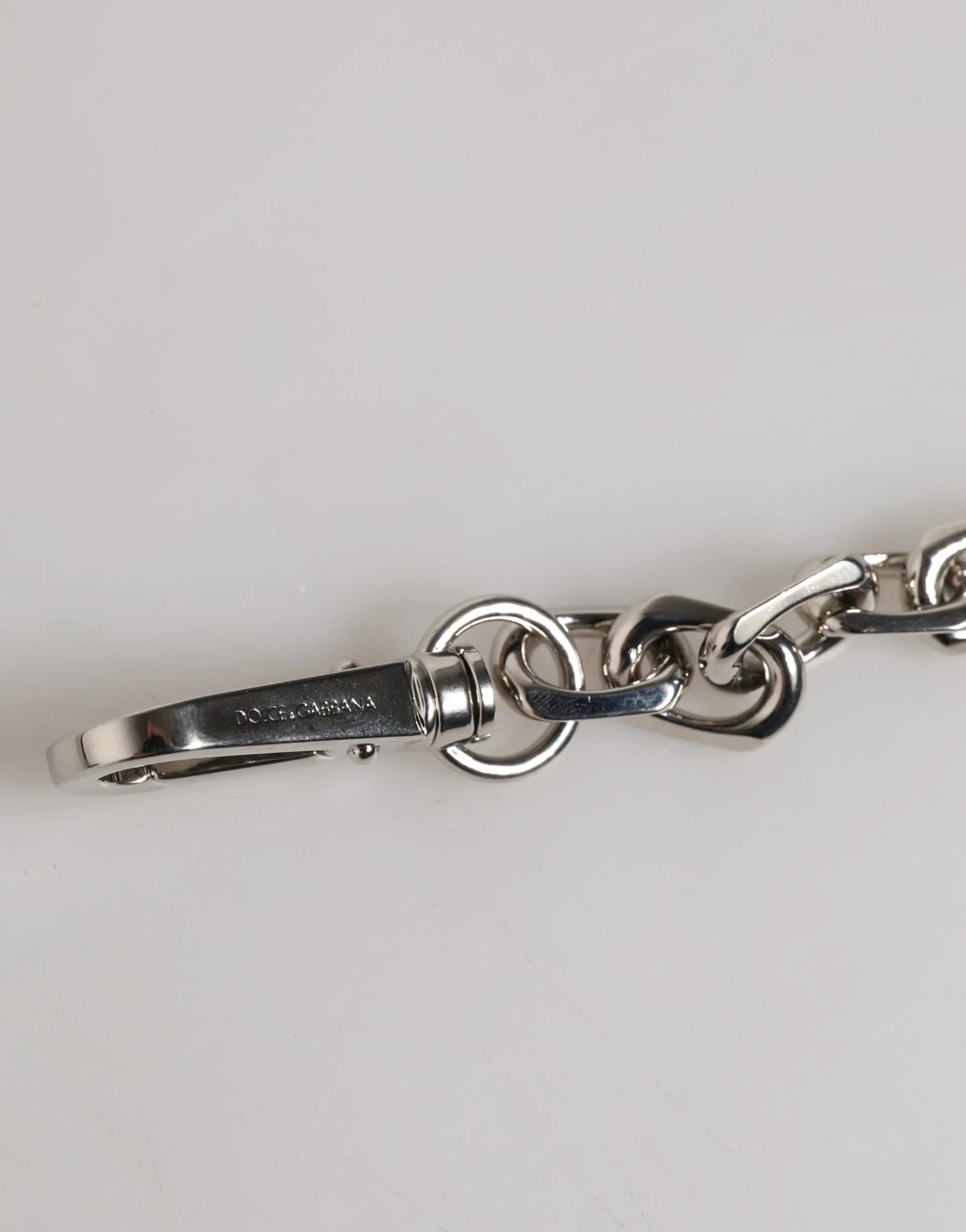Silver Tone Chain Lobster Clasp Logo Gray Pearls Bracelet