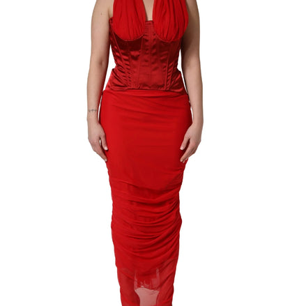 Red Halter Corset Sleeveless Sheath  Dress by DOLCE&GABBANA