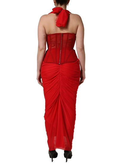 Red Halter Corset Sleeveless Sheath  Dress by DOLCE&GABBANA