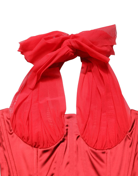Red Halter Corset Sleeveless Sheath  Dress by DOLCE&GABBANA