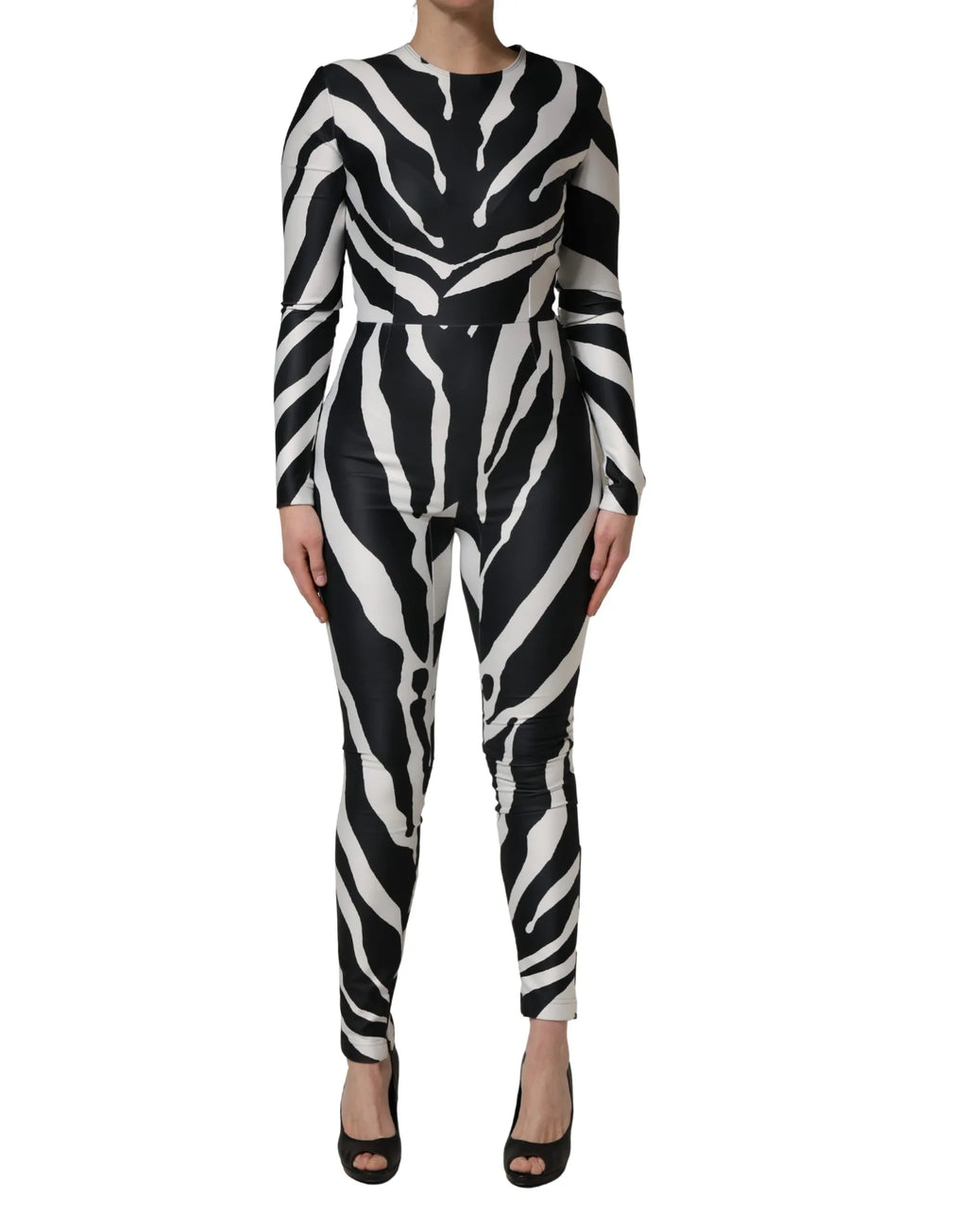 Black White Polyester Zebra Pattern Jumpsuit by DOLCE&GABBANA