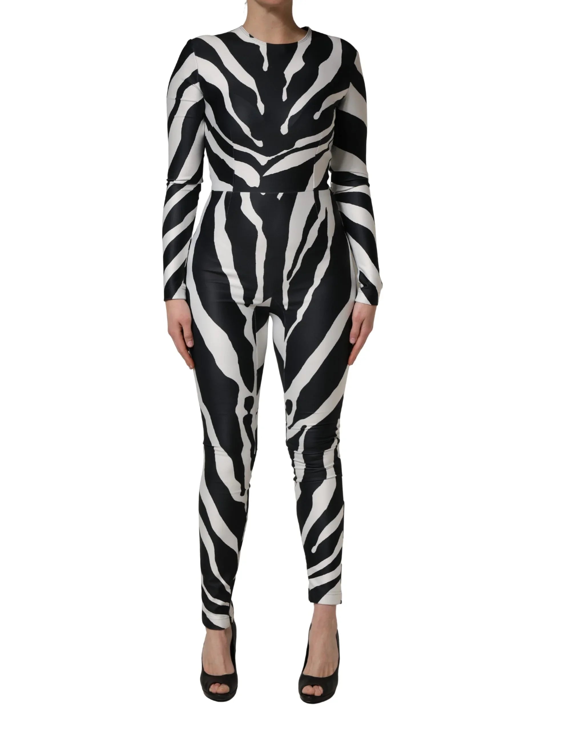 Black White Polyester Zebra Pattern Jumpsuit by DOLCE&GABBANA