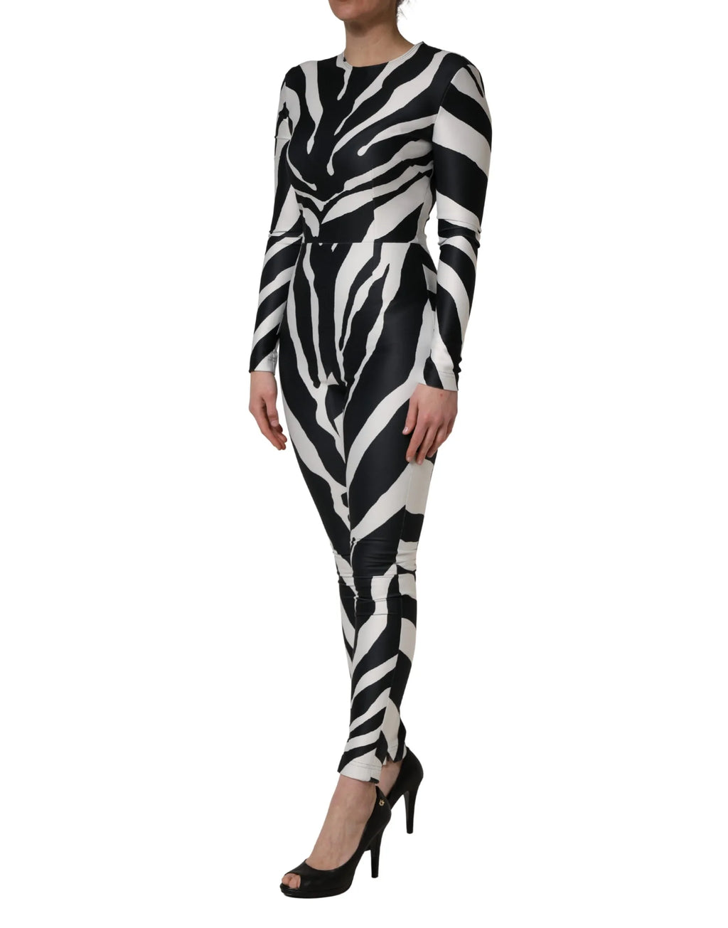 Black White Polyester Zebra Pattern Jumpsuit by DOLCE&GABBANA