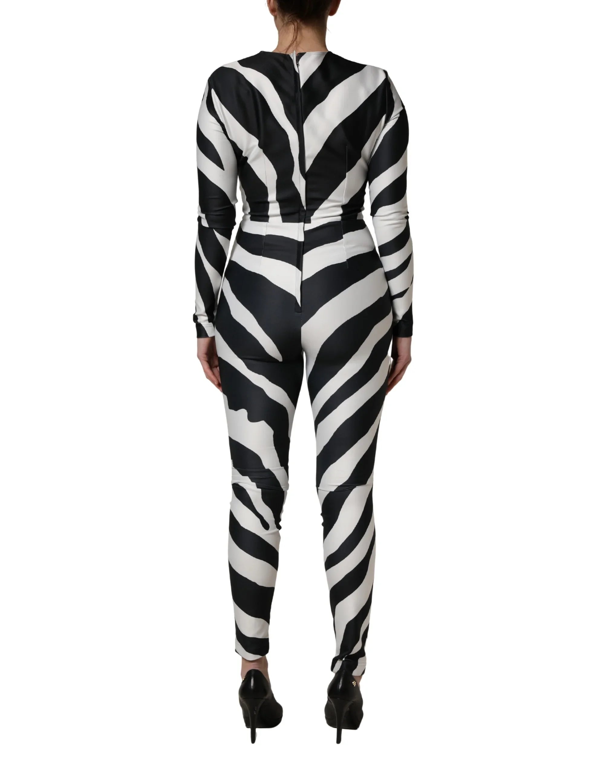 Black White Polyester Zebra Pattern Jumpsuit by DOLCE&GABBANA