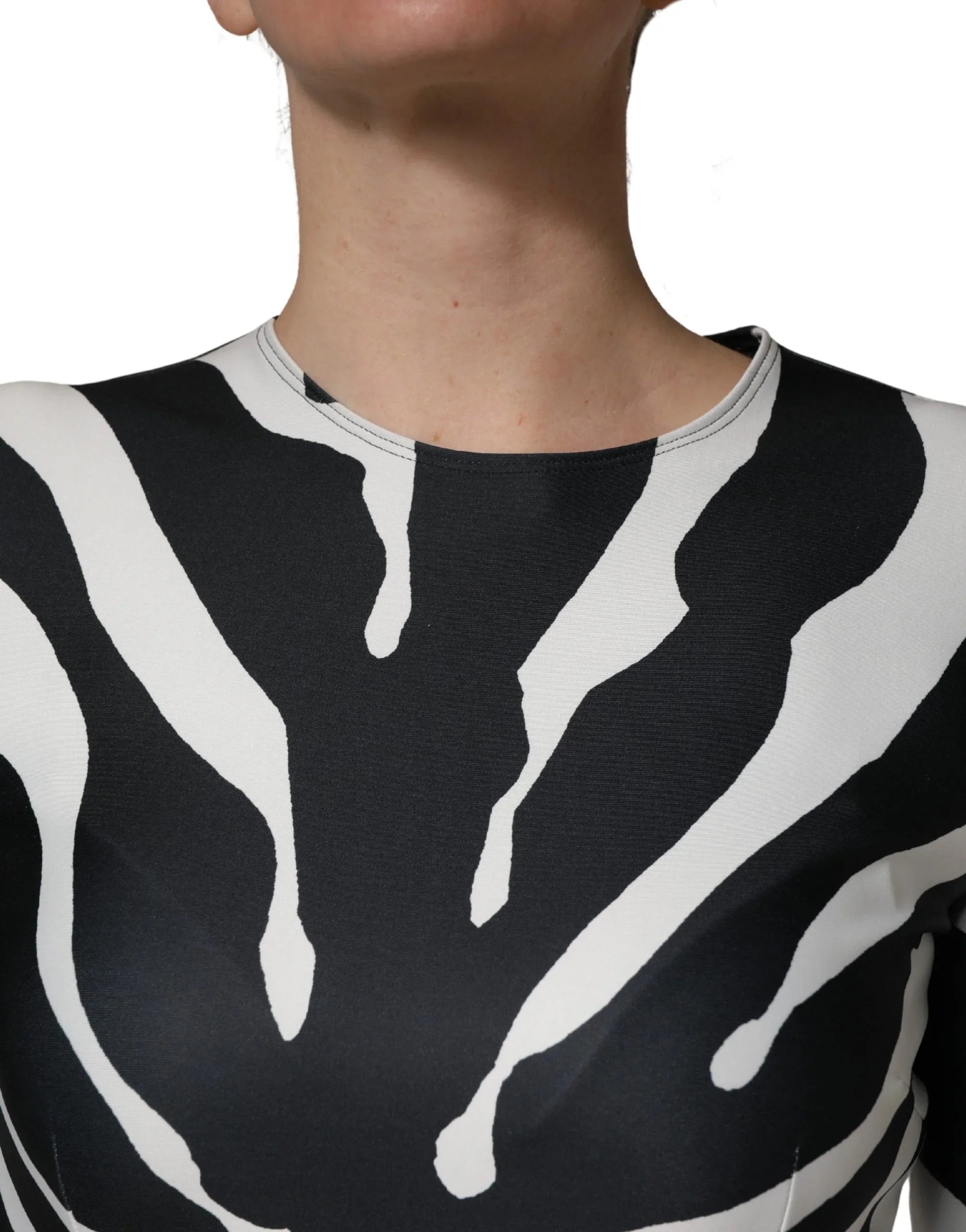 Black White Polyester Zebra Pattern Jumpsuit by DOLCE&GABBANA
