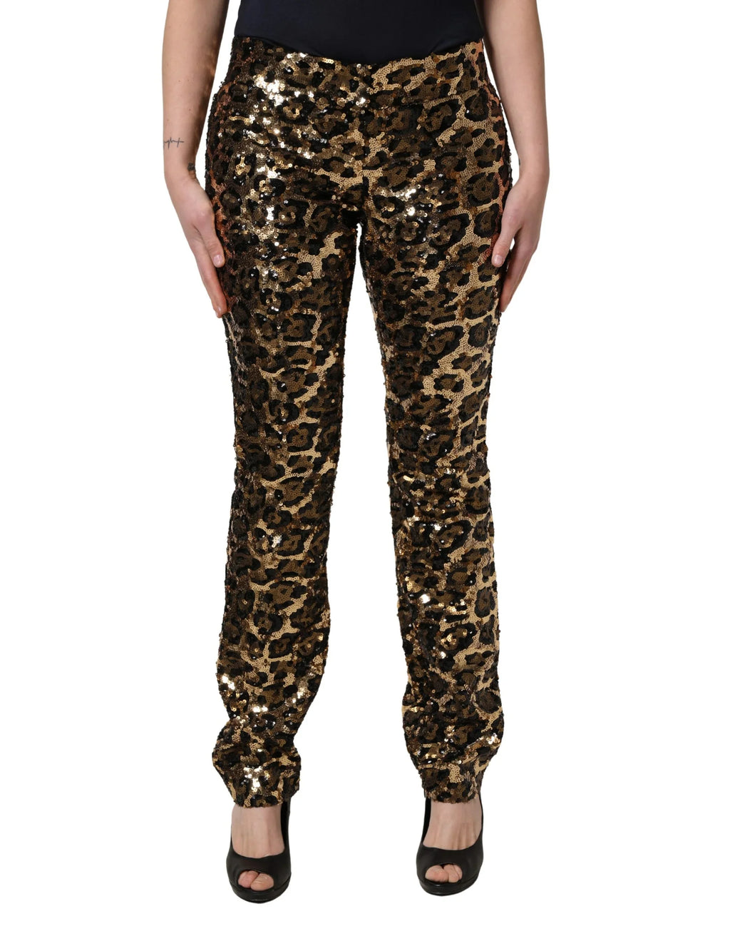 Gold Leopard Sequined Straight Trouser Pants by DOLCE&GABBANA