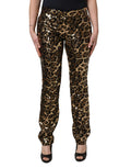 Gold Leopard Sequined Straight Trouser Pants by DOLCE&GABBANA