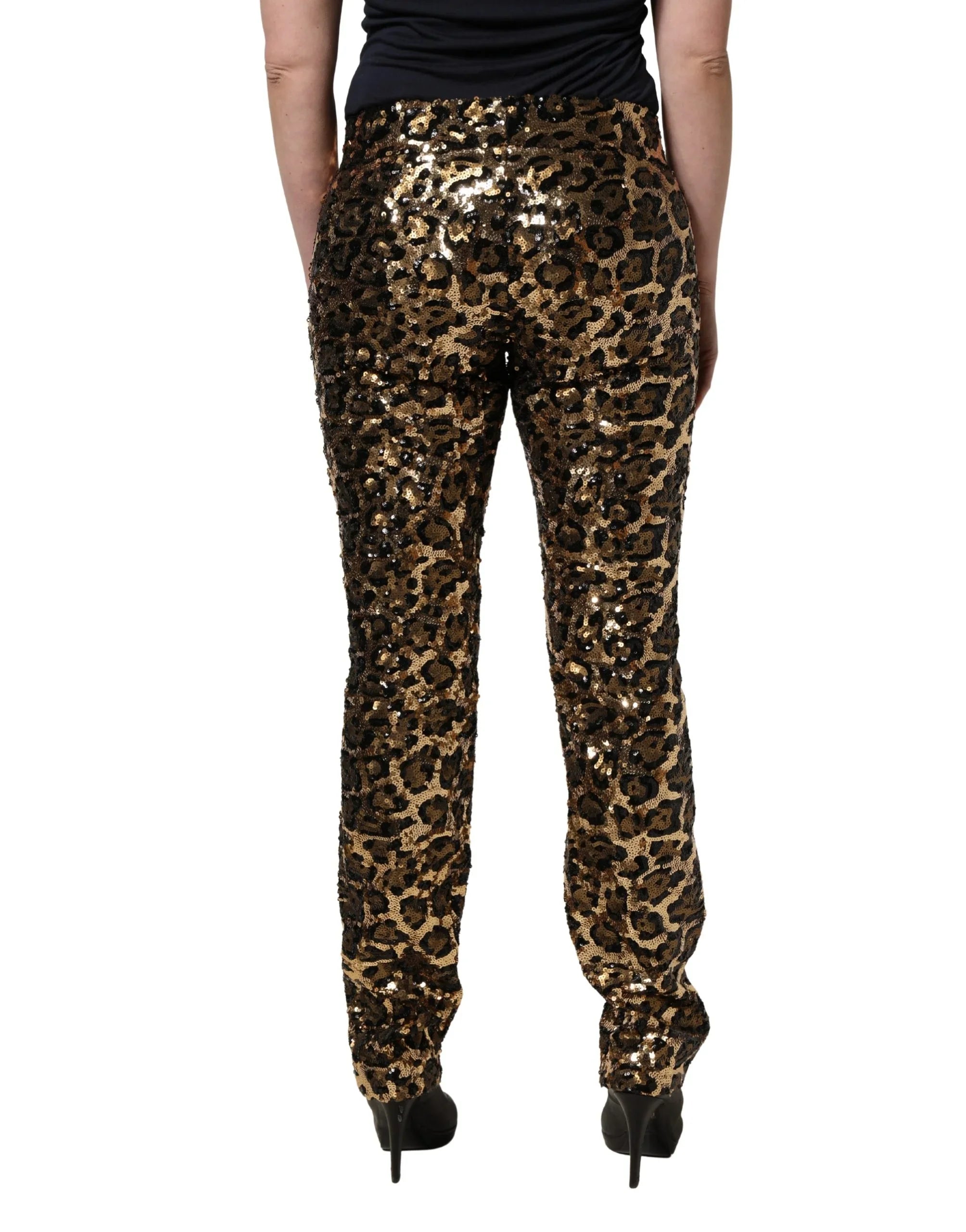 Gold Leopard Sequined Straight Trouser Pants by DOLCE&GABBANA