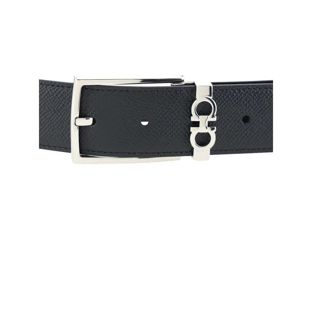 Black Calf Leather Bos Taurus Belt with a stylish silver buckle and textured black finish.