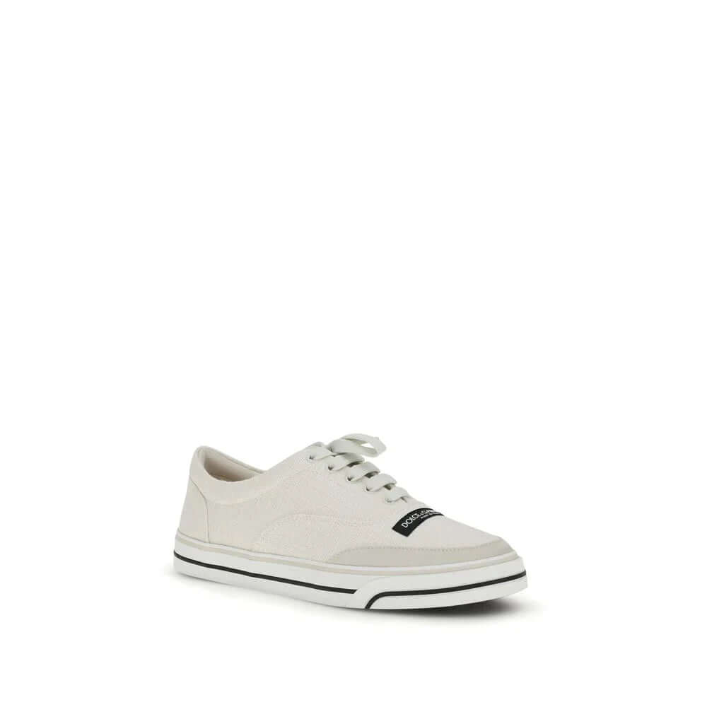 White Linen Low Top Sneakers by Dolce&Gabbana with rubber sole and distinctive label.