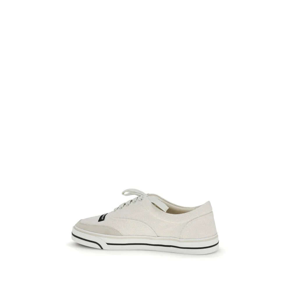 White Linen Low Top Sneakers side view showcasing the light design and rubber sole for comfort.