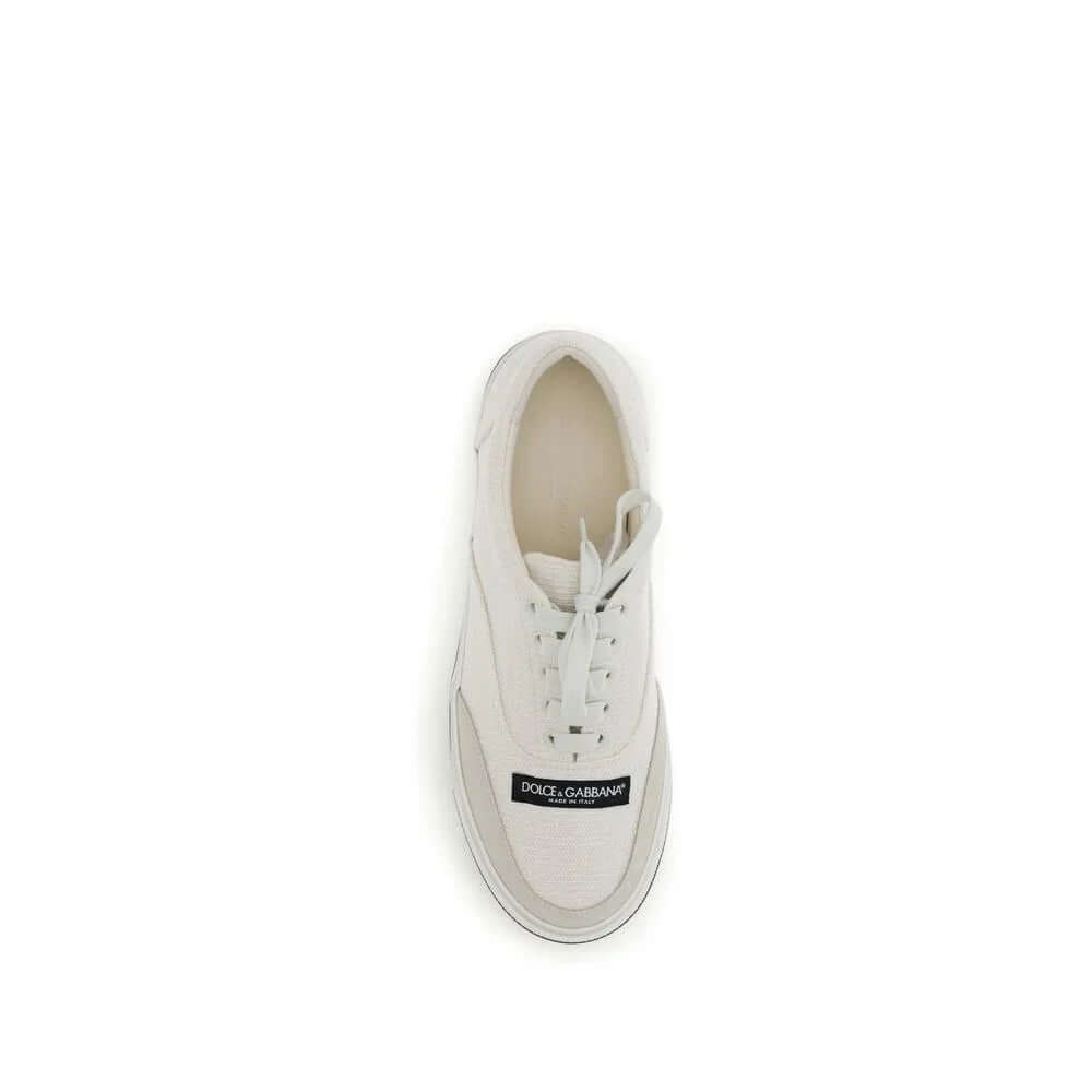 White Linen Low Top Sneakers by Dolce&Gabbana with rubber sole and felt insole for comfort and style.