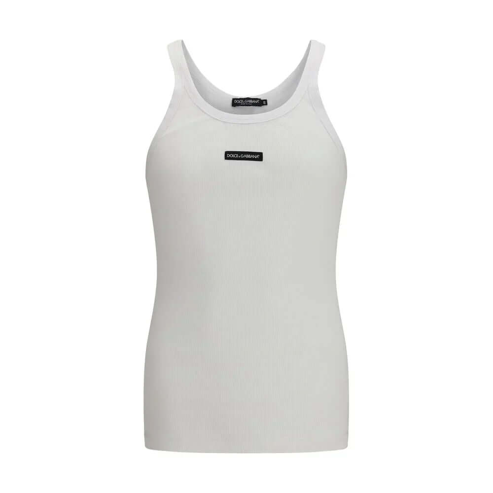 White cotton tank top by Dolce&Gabbana featuring a slim fit and logo detail, perfect for stylish everyday wear.