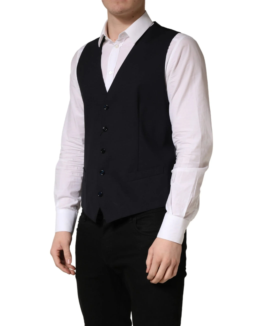 Black Wool Single Breasted Waistcoat Vest by DOLCE&GABBANA