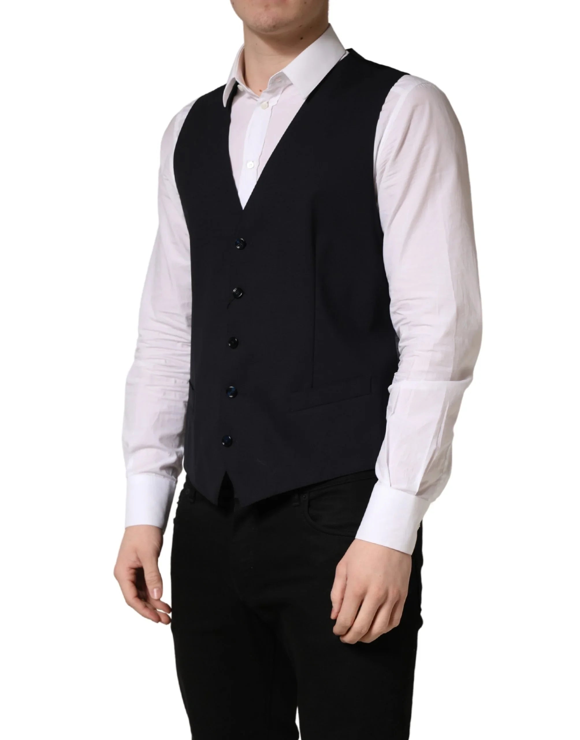 Black Wool Single Breasted Waistcoat Vest by DOLCE&GABBANA