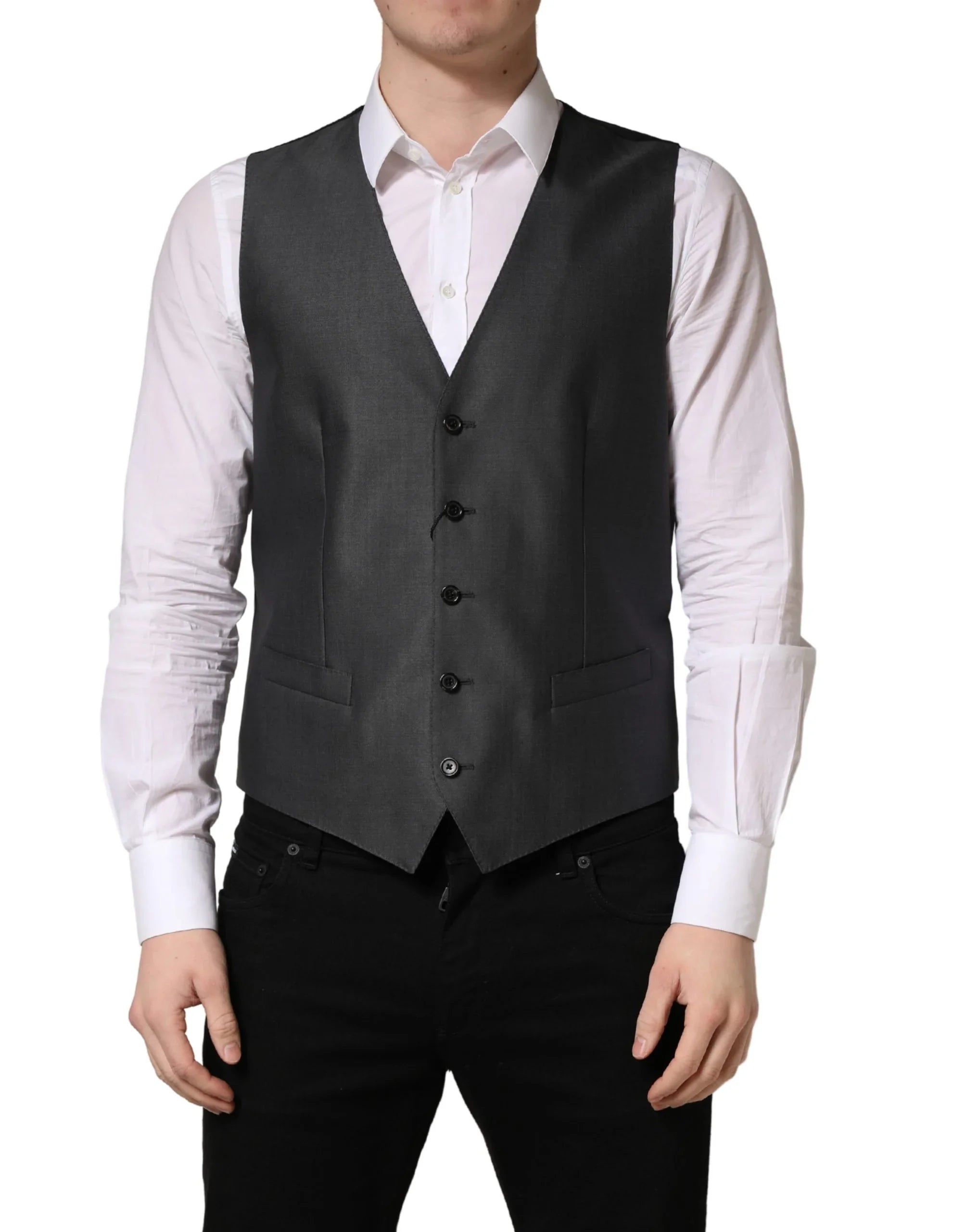 Dark Gray Single Breasted Men Waistcoat Vest by DOLCE&GABBANA