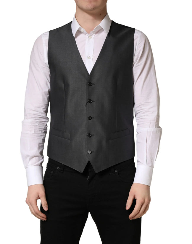 Dark Gray Single Breasted Men Waistcoat Vest by DOLCE&GABBANA