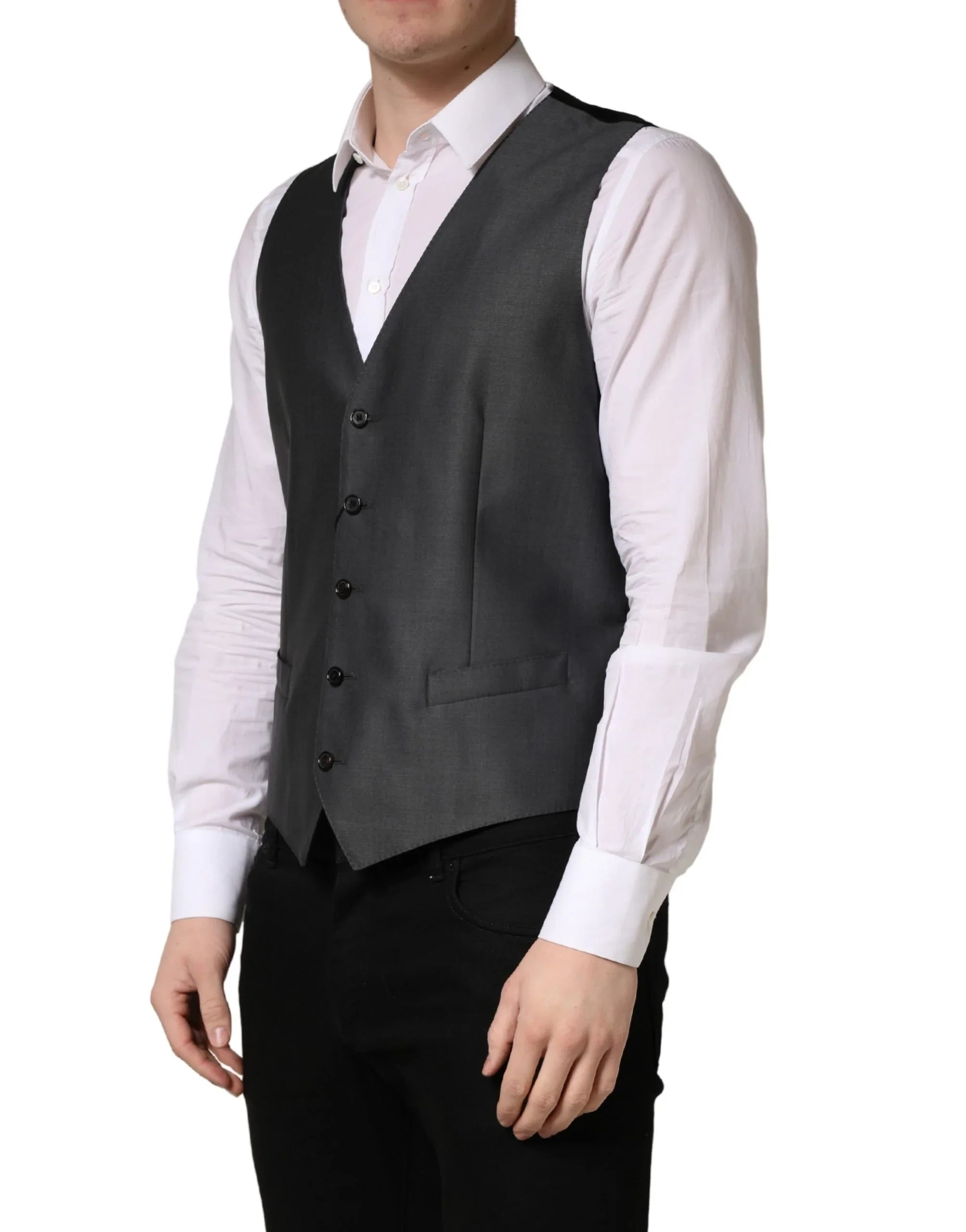 Dark Gray Single Breasted Men Waistcoat Vest by DOLCE&GABBANA