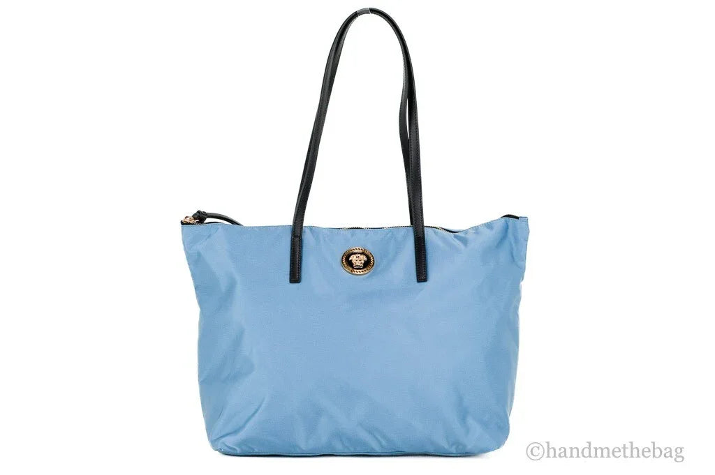 Versace Portuna Medusa Medium Cornflower Blue Nylon Leather Tote Bag Purse by Versace