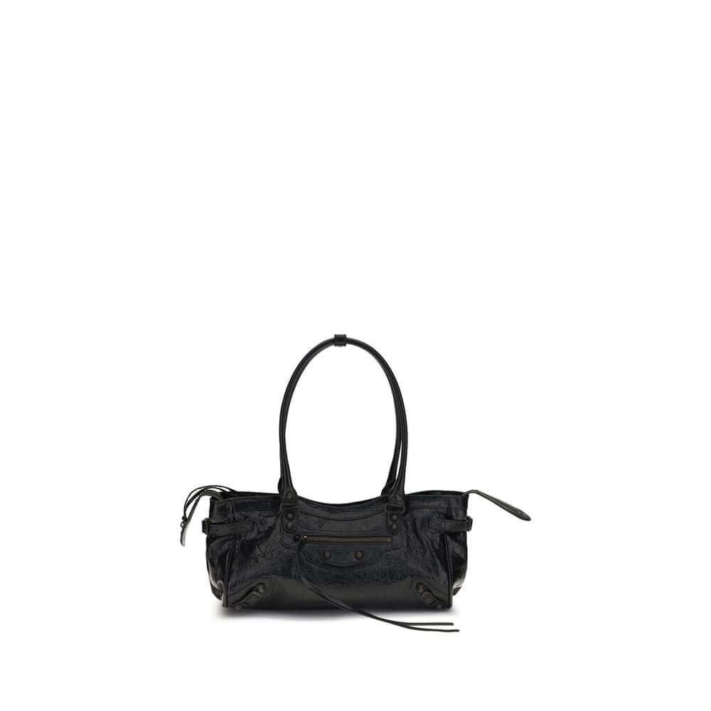 Black Calf Leather Bos Taurus Shoulder Bag, a stylish black leather shoulder bag by Balenciaga.
