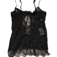Black Silk Lace Lingerie Chemise Top Underwear