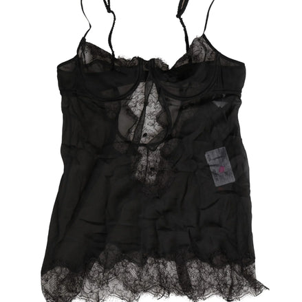 Black Silk Lace Lingerie Chemise Top Underwear
