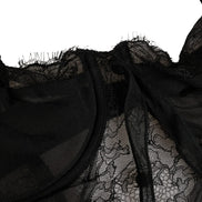 Black Silk Lace Lingerie Chemise Top Underwear