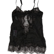 Black Silk Lace Lingerie Chemise Top Underwear