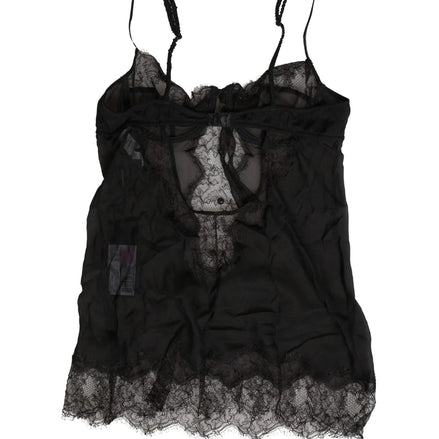 Black Silk Lace Lingerie Chemise Top Underwear