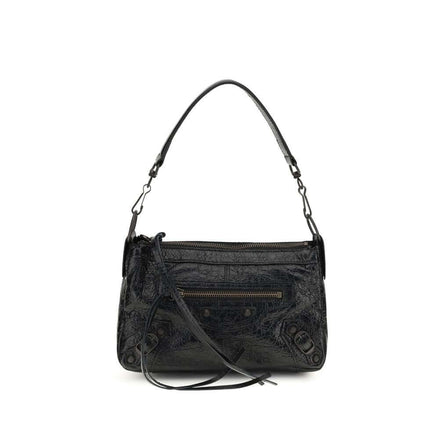 Stylish black lambskin shoulder bag featuring a compact design and durable texture.
