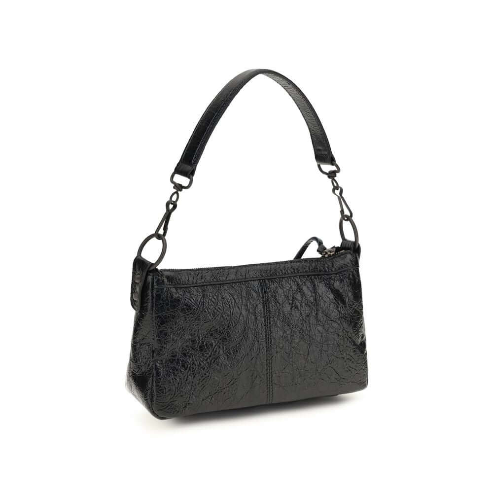 Black lambskin shoulder bag, stylish and durable, perfect accessory for fashion enthusiasts.