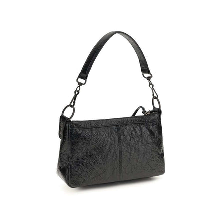 Black lambskin shoulder bag, stylish and durable, perfect accessory for fashion enthusiasts.