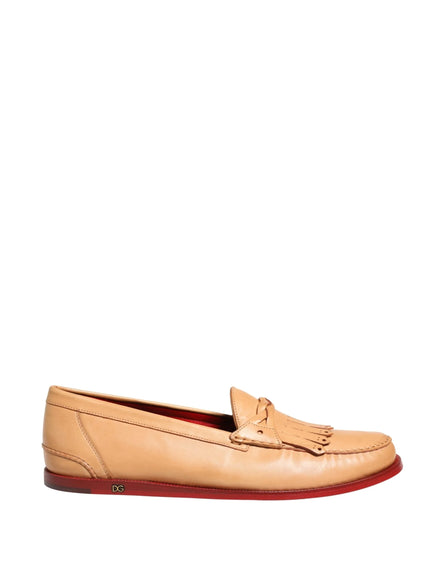 Beige Tassel Leather Men Slip On Loafers Shoes by DOLCE&GABBANA