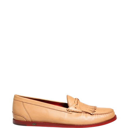 Beige Tassel Leather Men Slip On Loafers Shoes by DOLCE&GABBANA