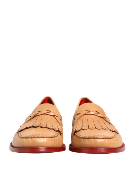 Beige Tassel Leather Men Slip On Loafers Shoes by DOLCE&GABBANA