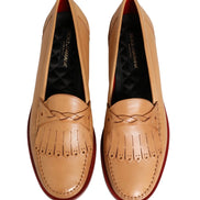 Beige Tassel Leather Men Slip On Loafers Shoes by DOLCE&GABBANA