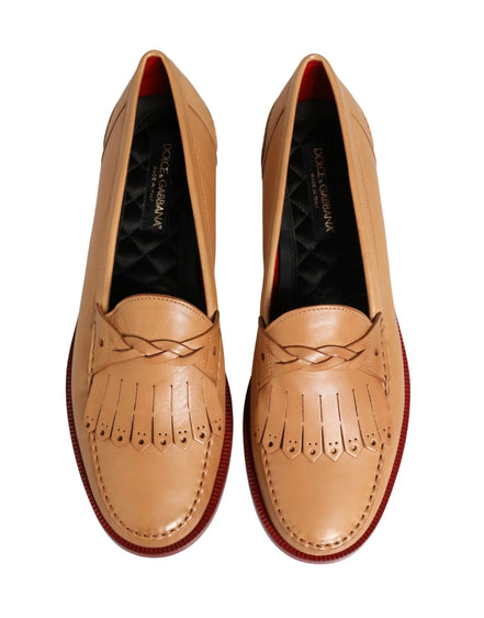 Beige Tassel Leather Men Slip On Loafers Shoes by DOLCE&GABBANA