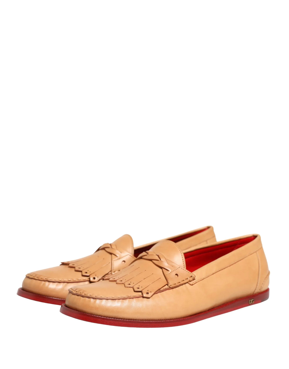 Beige Tassel Leather Men Slip On Loafers Shoes by DOLCE&GABBANA