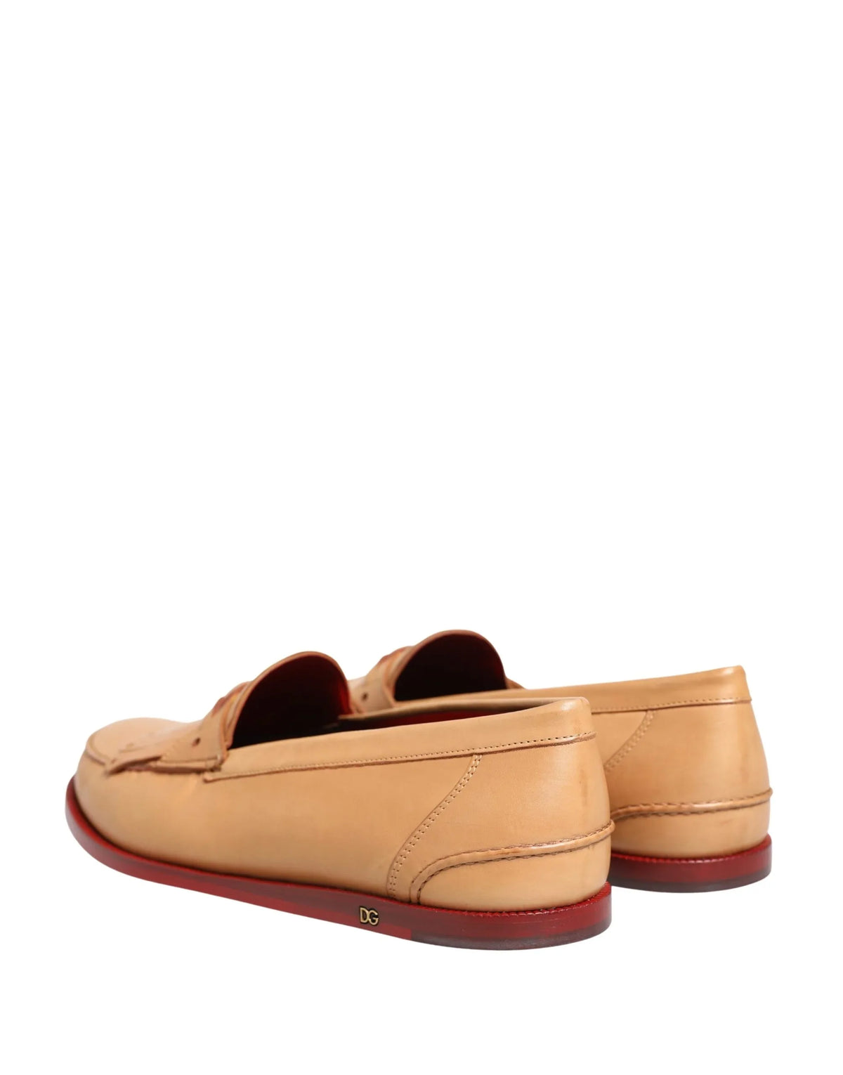 Beige Tassel Leather Men Slip On Loafers Shoes by DOLCE&GABBANA