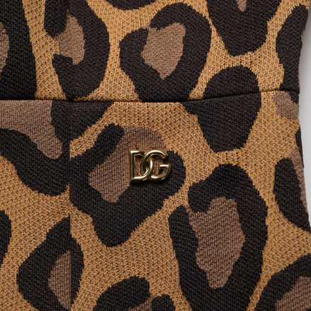 Brown Leopard Jacquard Knee Length Dress