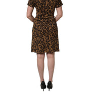 Brown Leopard Jacquard Knee Length Dress