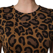 Brown Leopard Jacquard Knee Length Dress