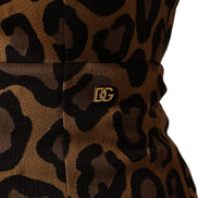 Brown Leopard Jacquard Knee Length Dress