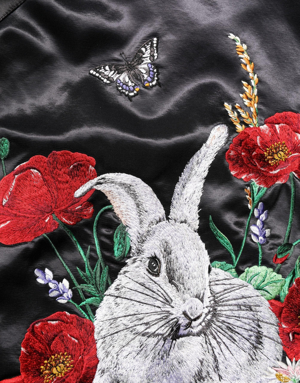 Black Satin Floral Embroidery Bomber Jacket by DOLCE&GABBANA