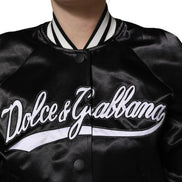 Black Satin Floral Embroidery Bomber Jacket by DOLCE&GABBANA