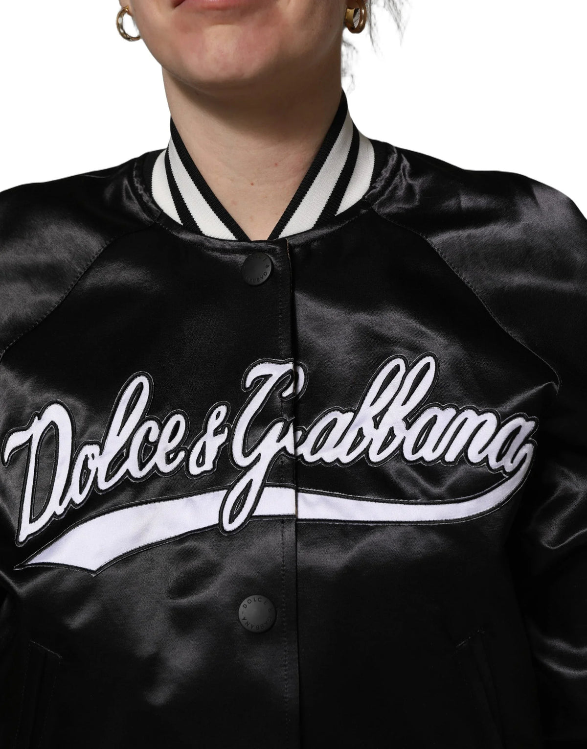 Black Satin Floral Embroidery Bomber Jacket by DOLCE&GABBANA