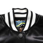 Black Satin Floral Embroidery Bomber Jacket by DOLCE&GABBANA