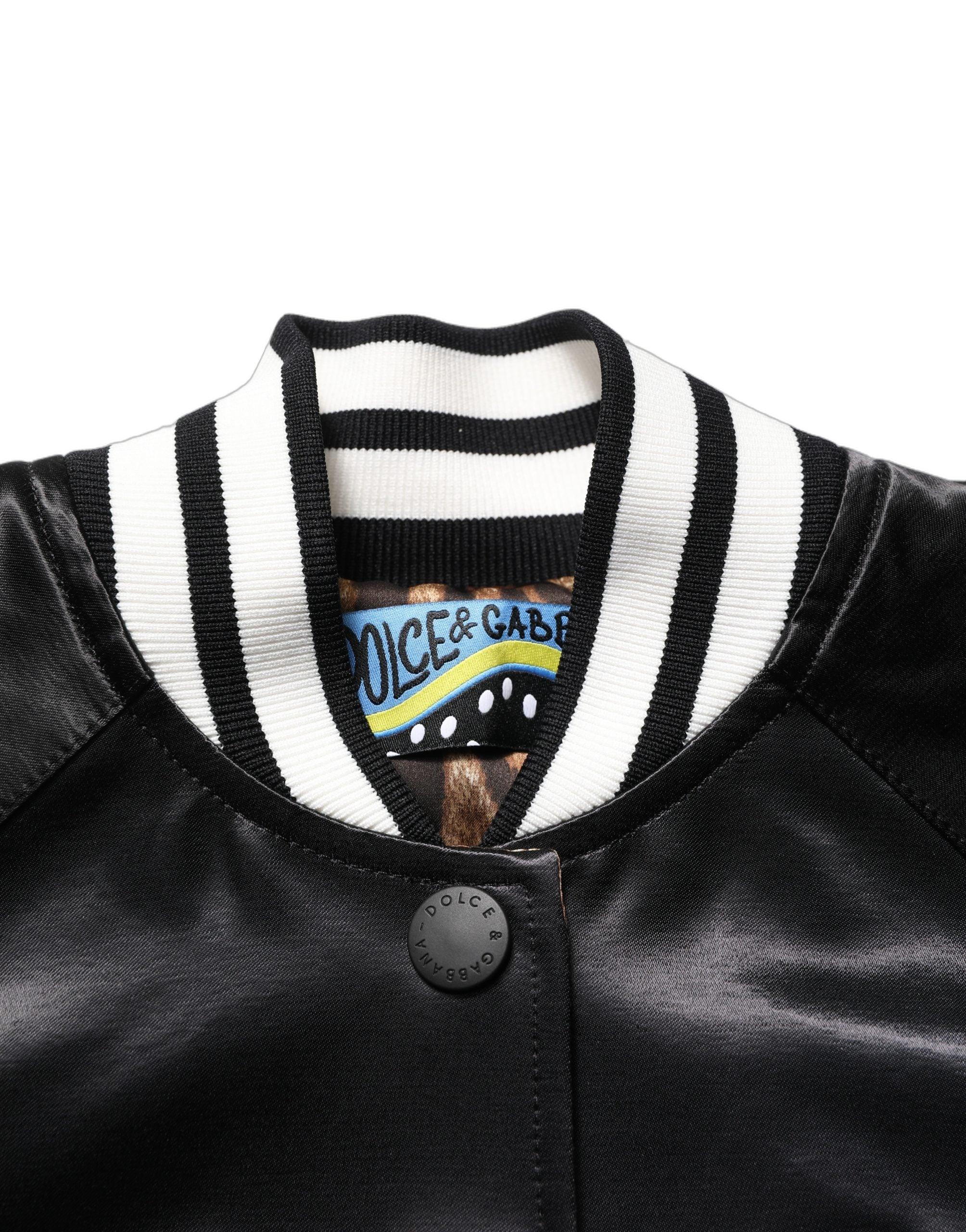 Black Satin Floral Embroidery Bomber Jacket by DOLCE&GABBANA